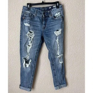 Miss Me Womens Lightwashed Distressed Boyfriend Ankle Denim Jeans Size 26